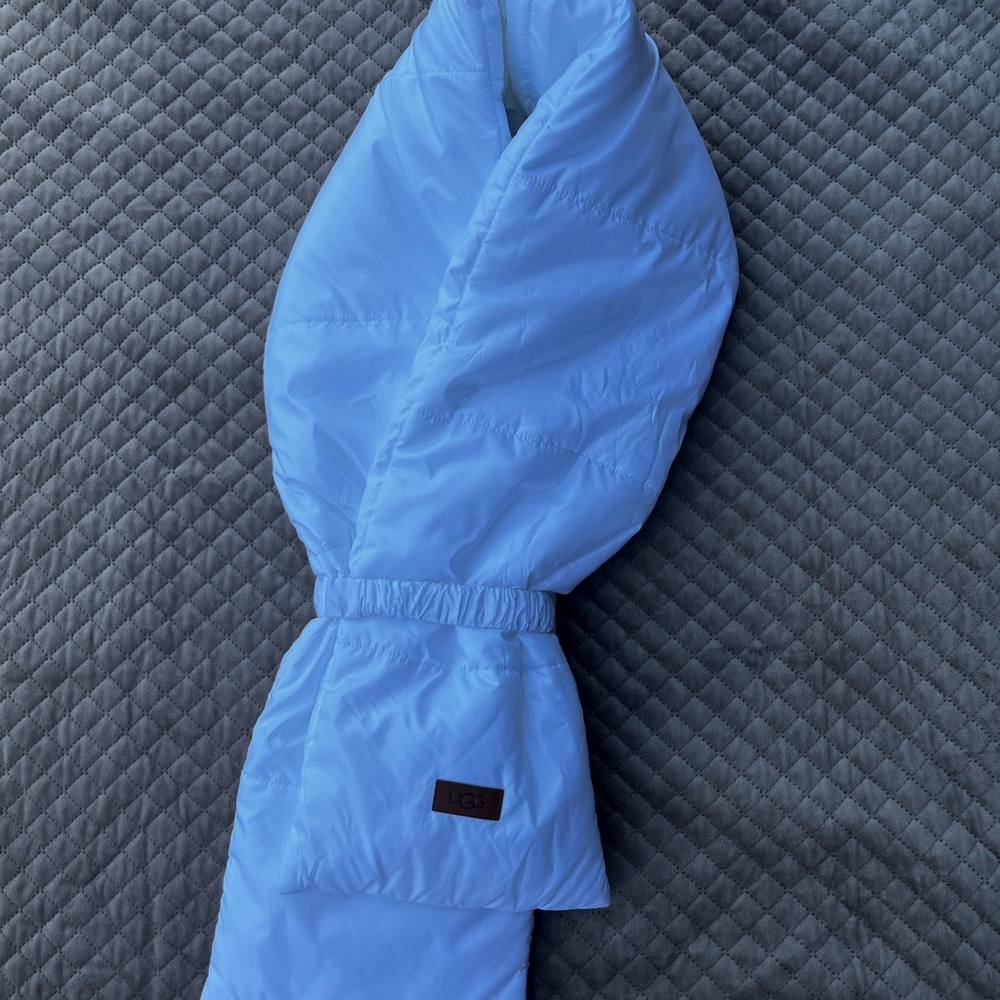 UGG Quilted Scarf in White with Tan Logo Patch
